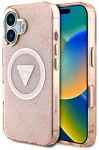 Case Guess IML Metal Glitter 4G Circle Triangle MagSafe Aizsargapvalks priek&scaron; iPhone 16 / rozā