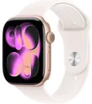 I&scaron;manusis laikrodis Apple Watch Series 11 GPS 42mm rožinio aukso aliuminio korpusas su &scaron;viesiai rausvos spalvos sportine apyranke - S/M