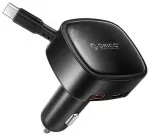 Orico FC-66-1A2C automobilinis įkroviklis su įmontuotu i&scaron;traukiamu USB-C laidu | 66W | USB-A, USB-C | juodas