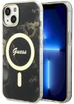 Guess GUHMP14SHTMRSK Hardcase Golden Marble MagSafe Aizsargapvalks priek&scaron; iPhone 14 / 15 6.1" / melns