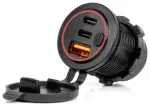 Waterproof Phone Charger with Switch RED LED Backlight USB + 2xUSB C QC3.0 12/24V AMIO-04227