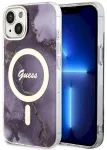 Guess GUHMP14SHTMRSU Golden Marble MagSafe Aizsargapvalks priek&scaron; iPhone 14 / 15 / 13 6.1" / violets