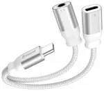 Swissten Textile USB-C / USB-C / Aux 3.5mm Charging Audio Adapteris 0.12m