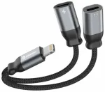 Swissten Textile Lightning Audio Charging Adapteris 2x Lightning 0.12m