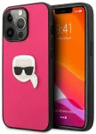 Karl Lagerfeld KLHCP13LPKMP Leather Ikonik Karl`s Head M Aizsargapvalks priek&scaron; iPhone 13 Pro / 13 6,1" / rozā
