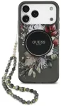 Case Guess IML Flowers Pearl Strap MagSafe for iPhone 18 Pro Max / 17 Pro Max black