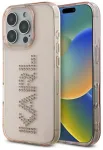 Karl Lagerfeld IML Rhinestones Logo Case Aizsargapvalks priek&scaron; iPhone 16 Pro Max / rozā