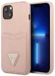 Guess Saffiano Double Card Case dėklas iPhone 13 mini telefonui, rožinis