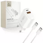 Tech-Protect NCA45W-GAN kelioninis įkroviklis | 45W | PD, QC, GaN | USB-C, USB-A | su USB-C į USB-C laidu komplekte | baltas