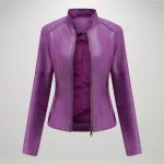 Sophia&trade; Kasdienė odinė striukė - Violetinė / 4XL