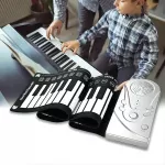 Sulankstomas pianinas su 49 klavi&scaron;ais - Juodas