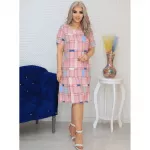 Stilinga lininė suknelė - &Scaron;viesiai rožinė / 2XL