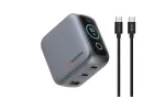 Įkroviklis Verbatim Mini GaN 65 W su ekranu, 2 &times; USB-C, 1 &times; USB-A, juodas (30238)