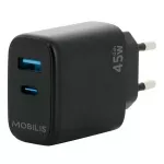 Mobilis Mobilus sieninis įkroviklis 45W - 1 USB A + 1 USB C - GaN