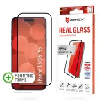 Apsauginis stiklas Displex Real Glass Full Cover iPhone 15 / 15 Pro, 10H, su montavimo rėmeliu (01842)