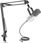 USB/XLR mikrofonas Fifine AmpliGame AM8TW su stovu, baltas