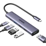 USB-C &scaron;akotuvas Ugreen Revodok 105, 5 viename, 4K HDMI, PD 100 W, pilka (15495)