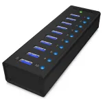USB &scaron;akotuvas Icy Box IB-AC6110, 10 prievadų USB 3.0 su maitinimo adapteriu, juodas (IB-AC6110)