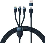 Įkrovimo kabelis Baseus Flash Series 2, 3-in-1 USB-C, micro USB, Lightning, 100W, 1,2 m, mėlynas (CASS030103)