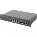 Komutatorius Digitus Gigabit Ethernet PoE jungiklis, 8 prievadų PoE+, 10", biudžetinis PoE iki 80 W