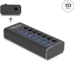 USB &scaron;akotuvas Delock 7 prievadų su 4 prievadais 10 Gbps ir 4 greito įkrovimo prievadais 5 Gbps su jungikliu ir