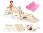 A924 Medinis Montessori 7-in-1 lipimo rėmas su čiuožykla, arka ir kilimėliu, vaikams 1-3 m.