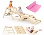 A872 Spalvotas Montessori lipimo kompleksas 7-in-1: kopėčios, čiuožykla, arka ir kilimėlis vaikams (1-3 m.)