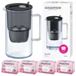 Stiklinis vandens filtravimo ąsotis Aquaphor Glass 2,5 l, suMaxfor Mg vandens filtrais, 4 vnt, juodas