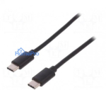 Cable, USB 2.0, both sides, USB C plug, nickel-plated, 1.8 m, black