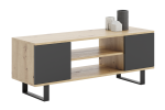 TV spintelė &bdquo;FOCUS&ldquo;, 135 cm, metalinės kojelės, ąžuolo &bdquo;Artisan&ldquo; dekoras / Juoda