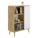 Komoda-spintelė &bdquo;FONDI&ldquo;, medinės kojelės, ąžuolo &bdquo;Artisan&ldquo; dekoras / Balta