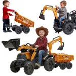 FALK Case IH oranžinis traktorius-ekskavatorius su priekaba ir judamu kau&scaron;u, 3&ndash;7 metų