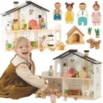 TOOKY TOY medinis lėlių namelis su priedais ir &scaron;eima, 20 vnt.