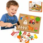 VIGA medinis kalimo žaidimas &bdquo;Ūkis&ldquo; su kam&scaron;tine lenta, Montessori