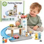 WOOPIE GREEN medinis garažas &bdquo;2 in 1&ldquo; su degaline, automobiliais ir figūrėlėmis, 12 vnt., FSC