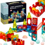 WOOPIE magnetinės kaladėlės &ndash; &scaron;viečianti kamuoliukų trasa, 75 vnt.