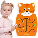 VIGA medinė manipuliacinė lenta &bdquo;Kačiukas&ldquo; su skaičiais, FSC, Montessori