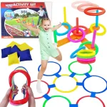 WOOPIE 3 in 1 lauko žaidimų rinkinys: žiedų mėtymas, cornhole ir klasės