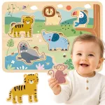 TOOKY TOY medinė Montessori interaktyvi garsinė dėlionė &bdquo;Laukiniai gyvūnai &ndash; safaris&ldquo;