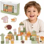 VIGA PolarB medinės Montessori kaladėlės &bdquo;Gyvūnai&ldquo;, 50 vnt.