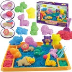 WOOPIE XL kinetinis smėlis 1,2 kg &bdquo;ZOO&ldquo; su staliuku ir formelėmis