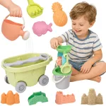 WOOPIE GREEN smėlio žaidimų rinkinys su vežimėliu i&scaron; biologi&scaron;kai skaidžios organinės medžiagos, 13 dalių