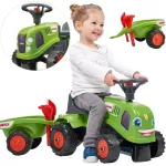 FALK Baby Claas žalias traktorius su priekaba ir priedais, 1&ndash;3 metų
