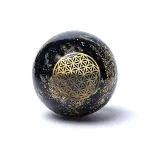 Orgonito sfera su juoduoju turmalinu ir &bdquo;Gyvybės gėle&ldquo; (&plusmn;5,5 cm)