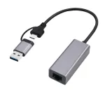 Gembird A-USB3AC-LAN-01 USB 3.1 + Type-C Gigabit tinklo adapteris, 1x RJ-45, 10/100/1000 Mbps, metalinis korpusas, kosminis pilkas (space grey)