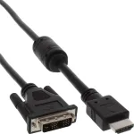 InLine HDMI-DVI laidas 19 kontaktų ki&scaron;tukas / 18+1 ki&scaron;tukas su ferito žiedu juodas 3 m