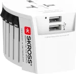 Skross MUV USB kelionių maitinimo adapteris su 2x USB, baltas