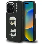 KARL LAGERFELD FW Grained Karl & Choupette Heads Pins Dėklas, skirtas iPhone 16 Pro Max, juodas