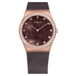 BERING moteri&scaron;kas laikrodis 12430-262 30mm rožinio aukso spalvos nerūdijančio plieno tinklelio apyrankė su rudu saulės spindulių ciferblatu