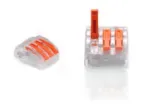 TRYTYT PC-233 3 krypčių svirtinis sujungimo gnybtas 0,2&ndash;4,0 mm&sup2; 50 vnt. permatomas oranžinis